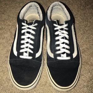 Black Suede Lace Up Vans with Faux Fur Lining